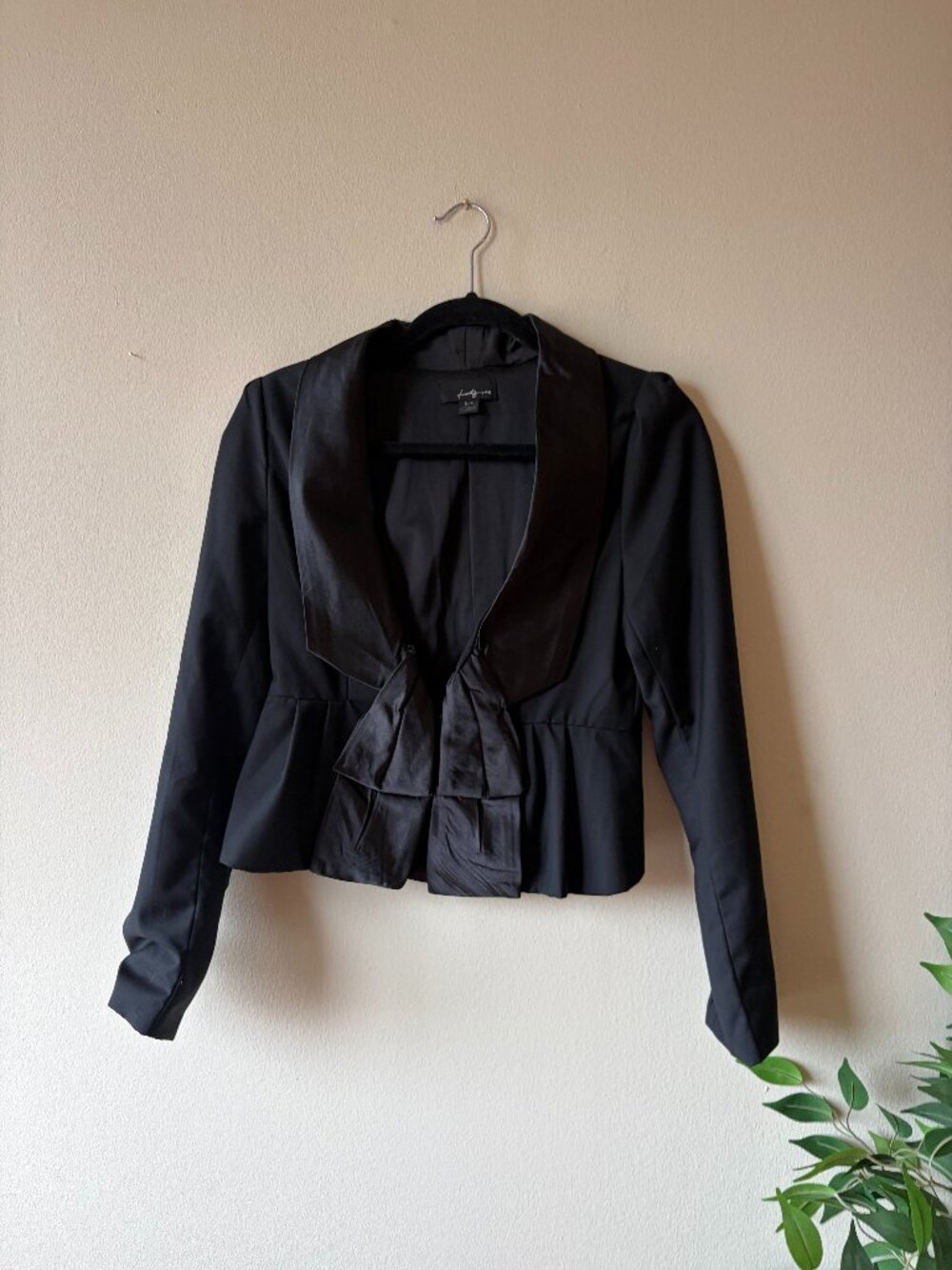 Vintage Forever 21 Dark Feminine Coquette Satin Bow Peplum Blazer